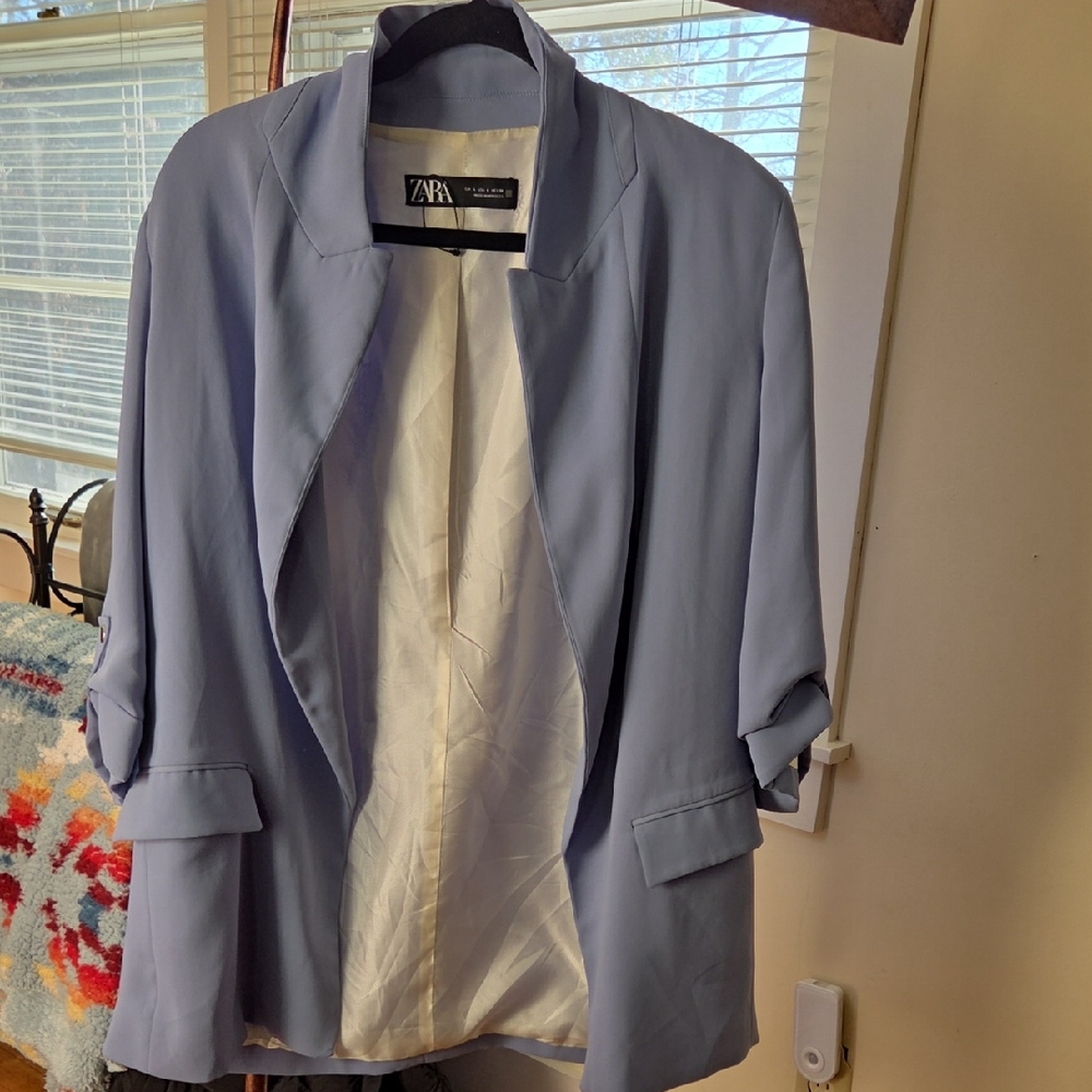 Zara Pale Blue Open-Front Blazer Jacket